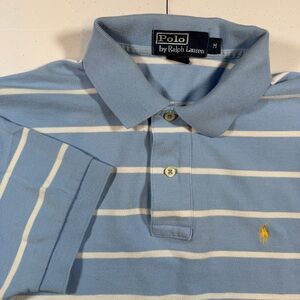 Polo by Ralph Lauren Men's Light Blue and White Striped Polo